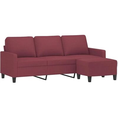 Sofá de tela rojo de 3 plazas con taburete vidaXL Sofá de tela rojo de 3 plazas con taburete vidaXL
