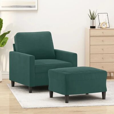 Fauteuil en Velours Vert Foncé avec Repose-pieds - Fauteuil avec Tabouret - Publicité Fauteuil en Velours Vert Foncé avec Repose-pieds - Fauteuil avec Tabouret - Publicité
