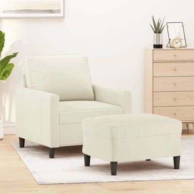 VIDAXL Sillón con Taburete - Terciopelo Crema - 60 cm VIDAXL Sillón con Taburete - Terciopelo Crema - 60 cm