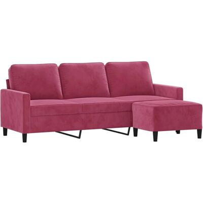 Canapé Velours Rouge 3 Places avec Pouf - Sofa - Publicité Canapé Velours Rouge 3 Places avec Pouf - Sofa - Publicité