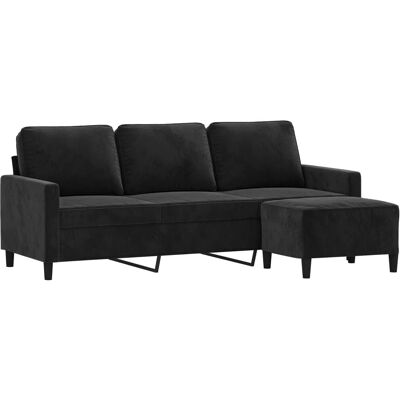 Canapé 3 places en velours noir avec repose-pieds - Mobilier de salon - Publicité Canapé 3 places en velours noir avec repose-pieds - Mobilier de salon - Publicité