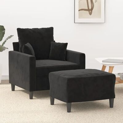 Sofá con taburete y reposapiés - Terciopelo negro compacto Sofá con taburete y reposapiés - Terciopelo negro compacto