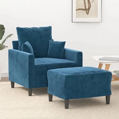 Sillón Azul Terciopelo VIDAXL con Taburete - Sillón con Taburete Sillón Azul Terciopelo VIDAXL con Taburete - Sillón con Taburete