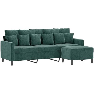 Canapé en Velours Vert Foncé 3 Places avec Ottoman - Canapé - Publicité Canapé en Velours Vert Foncé 3 Places avec Ottoman - Canapé - Publicité