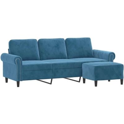 Canapé velours bleu 3 places VIDAXL avec ottomane - Mobilier de salon - Publicité Canapé velours bleu 3 places VIDAXL avec ottomane - Mobilier de salon - Publicité