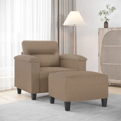 Sillón con taburete de cuero sintético color capuchino - VidaXL 60cm Sillón con taburete de cuero sintético color capuchino - VidaXL 60cm