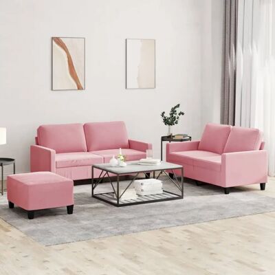 vidaXL Pink Velvet 3-teiliges Sofaset - Wohnzimmer vidaXL Pink Velvet 3-teiliges Sofaset - Wohnzimmer