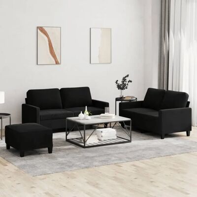 Vidaxl Schwarzes Samt 3-teiliges Sofaset - Sofa set Vidaxl Schwarzes Samt 3-teiliges Sofaset - Sofa set