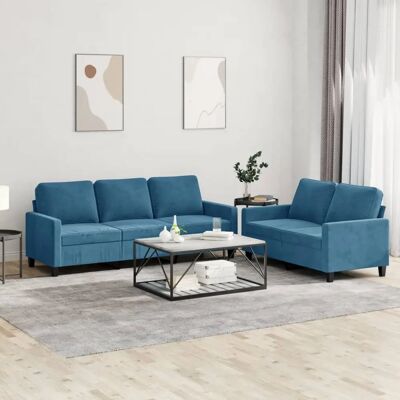 Ensemble Canapés Velours Bleu VidaXL - Mobilier de Salon - Publicité Ensemble Canapés Velours Bleu VidaXL - Mobilier de Salon - Publicité