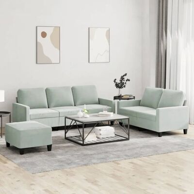Ensemble Canapés vidaXL - Velours Gris Clair 3 Pièces - Publicité Ensemble Canapés vidaXL - Velours Gris Clair 3 Pièces - Publicité