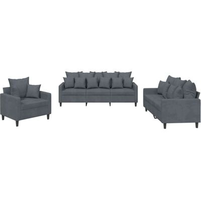 Conjunto de Muebles para Sala VidaXL - Gris - Sofá de 3 piezas con cojines Conjunto de Muebles para Sala VidaXL - Gris - Sofá de 3 piezas con cojines