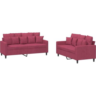 Ensemble de Meubles de Salon VidaXL 3201704 - Velours Rouge - Publicité Ensemble de Meubles de Salon VidaXL 3201704 - Velours Rouge - Publicité