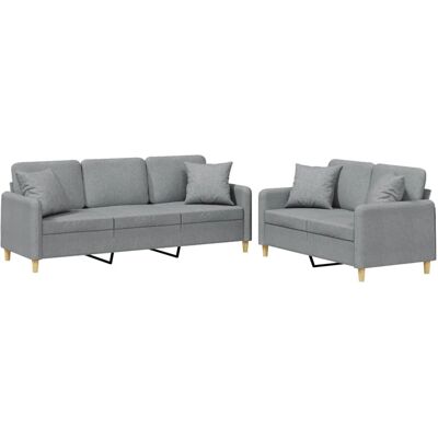 vidaXL 3-Tlg. Sofagarnitur Mit Kissen Stoff Hellgrau vidaXL 3-Tlg. Sofagarnitur Mit Kissen Stoff Hellgrau
