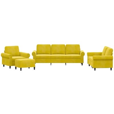 Juego de Muebles de Sala VidaXL - Terciopelo Amarillo - 4 Piezas Juego de Muebles de Sala VidaXL - Terciopelo Amarillo - 4 Piezas