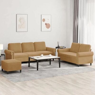 VidaXL Couch-Set - Brauner Samt 3-teilig mit Kissen VidaXL Couch-Set - Brauner Samt 3-teilig mit Kissen
