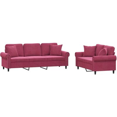 Ensemble de Mobilier Salon VidaXL 6365 - Velours, Rouge - Publicité Ensemble de Mobilier Salon VidaXL 6365 - Velours, Rouge - Publicité