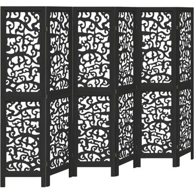 vidaXL Room Divider 6 Panels Black Solid Wood Paulownia - Room Divider vidaXL Room Divider 6 Panels Black Solid Wood Paulownia - Room Divider