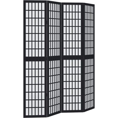 vidaXL Black Solid Wood Room Divider 4 Panels - Room Divider vidaXL Black Solid Wood Room Divider 4 Panels - Room Divider