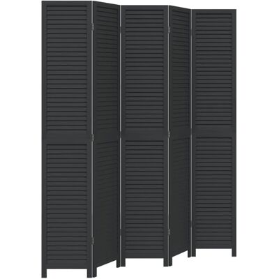 vidaXL Rozdělovník místnosti 5 Panelů Masivní Dřevo Černý Privacy Screen vidaXL Rozdělovník místnosti 5 Panelů Masivní Dřevo Černý Privacy Screen