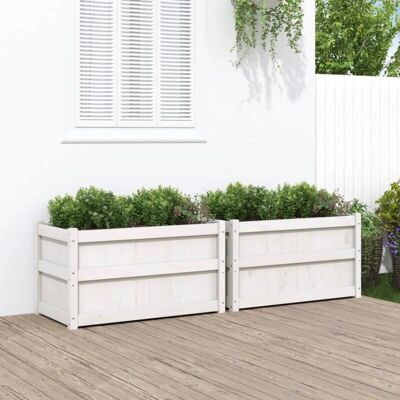 vidaXL Gartenpflanzbehälter 2 Stk Weiß Massives Kiefernholz - Gartenpflanzgefäße vidaXL Gartenpflanzbehälter 2 Stk Weiß Massives Kiefernholz - Gartenpflanzgefäße