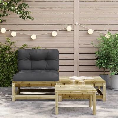 vidaXL Gartencouch - Holz, Kissen, Fußhocker - Gartenmöbel vidaXL Gartencouch - Holz, Kissen, Fußhocker - Gartenmöbel