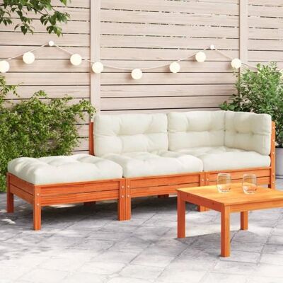 vidaXL Gartensofa Mit Kissen Und Hocker - Braun - 3-Sitzer vidaXL Gartensofa Mit Kissen Und Hocker - Braun - 3-Sitzer