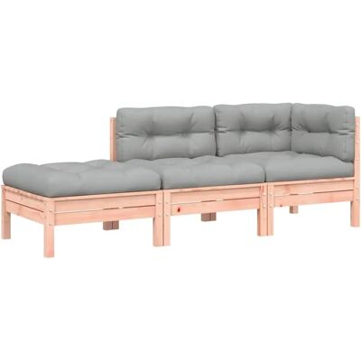 vidaXL Gartensofa mit Kissen und Hocker Natürliches Douglas 3-Sitz - Gartensofa vidaXL Gartensofa mit Kissen und Hocker Natürliches Douglas 3-Sitz - Gartensofa