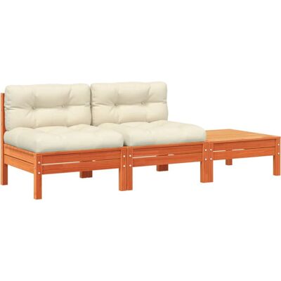vidaXL Gartensofa 2-Sitzer Mit Kissen & Hocker Braun Holz vidaXL Gartensofa 2-Sitzer Mit Kissen & Hocker Braun Holz