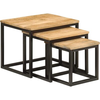 vidaXL Tables gigognes - Ensemble de 3 - Bois de manguier massif et fer - Gain de place vidaXL Tables gigognes - Ensemble de 3 - Bois de manguier massif et fer - Gain de place