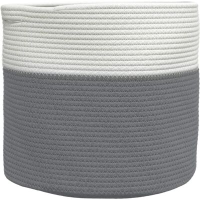 Panier de rangement vidaXL Gris et Blanc Coton Ø40x35 cm - Publicité Panier de rangement vidaXL Gris et Blanc Coton Ø40x35 cm - Publicité