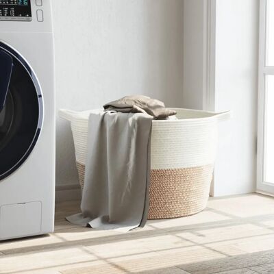 Cesta de ropa vidaXL Marrón y Blanco Algodón - Cesto de lavandería Cesta de ropa vidaXL Marrón y Blanco Algodón - Cesto de lavandería