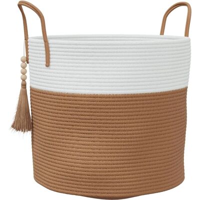 Panier de rangement vidaXL Marron et Blanc Ø40x35 cm Coton - Panier de rangement Panier de rangement vidaXL Marron et Blanc Ø40x35 cm Coton - Panier de rangement