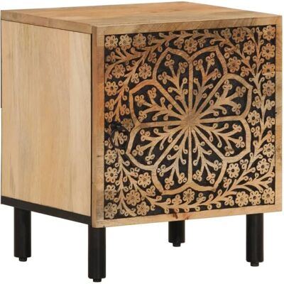 vidaXL Mesita de Noche Madera de Mango Maciza - Diseño Retro y Motivos Tallados vidaXL Mesita de Noche Madera de Mango Maciza - Diseño Retro y Motivos Tallados