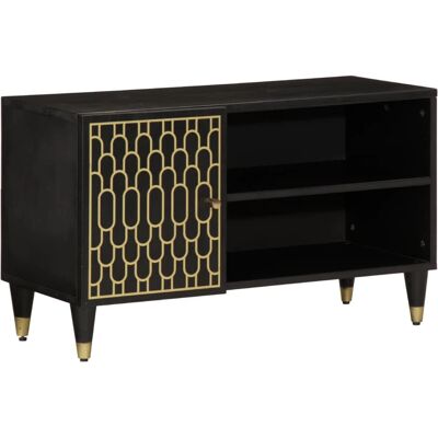 vidaXL 358335 Meuble TV en Mango Noir - Meubles TV et Média - Publicité vidaXL 358335 Meuble TV en Mango Noir - Meubles TV et Média - Publicité