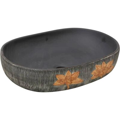 Lavabo ovale gris et noir vidaXL pour salle de bain 59x40x14 cm céramique Lavabo ovale gris et noir vidaXL pour salle de bain 59x40x14 cm céramique