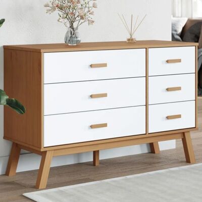 vidaXL Olden Blanc et Marron en Bois Massif de Pin avec 6 Tiroirs - Commode - Publicité vidaXL Olden Blanc et Marron en Bois Massif de Pin avec 6 Tiroirs - Commode - Publicité
