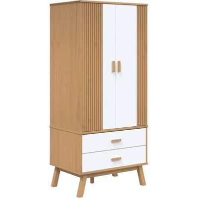 vidaXL Kleiderschrank Weiß Braun Massivholz Skandinavisches Design vidaXL Kleiderschrank Weiß Braun Massivholz Skandinavisches Design