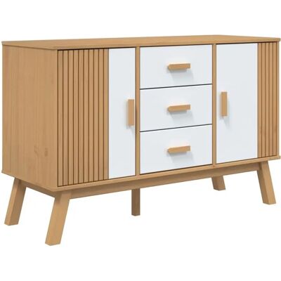 Buffet Olden en bois massif blanc et marron - 114x43x73.5cm - Publicité Buffet Olden en bois massif blanc et marron - 114x43x73.5cm - Publicité