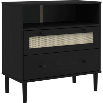 vidaXL SENJA Schwarzer Massiv Kiefernholz Sideboard - Wohnzimmermöbel vidaXL SENJA Schwarzer Massiv Kiefernholz Sideboard - Wohnzimmermöbel