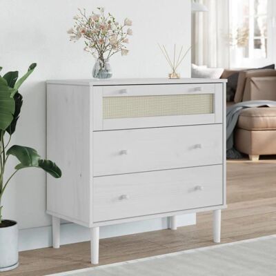 vidaXL Weiße SENJA Rattan-Look Massivholz Kommode - Schubladenschrank vidaXL Weiße SENJA Rattan-Look Massivholz Kommode - Schubladenschrank