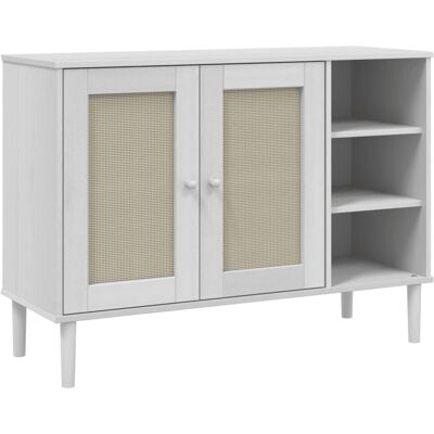 vidaXL Buffet blanc en bois massif et look rotin - Publicité vidaXL Buffet blanc en bois massif et look rotin - Publicité