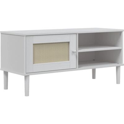 vidaXL Weiß SENJA Rattan TV-Schrank - Massives Kiefernholz vidaXL Weiß SENJA Rattan TV-Schrank - Massives Kiefernholz