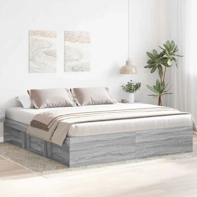 vidaXL Grijze Sonoma Bedframe - Ondersteuning voor 200x200 cm Matras vidaXL Grijze Sonoma Bedframe - Ondersteuning voor 200x200 cm Matras