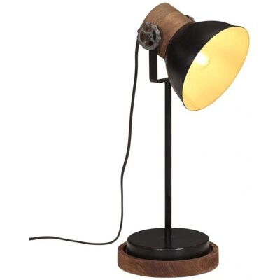 vidaXL Czarna industrialna lampa biurkowa z drewna mango - 25W E27 vidaXL Czarna industrialna lampa biurkowa z drewna mango - 25W E27