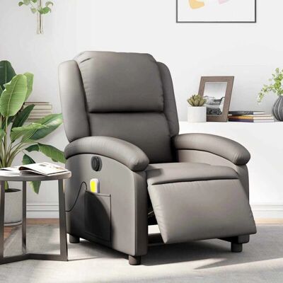 vidaXL Elektrische relaxfauteuil - Echt leer, Grijs - Ontspanning & Massage vidaXL Elektrische relaxfauteuil - Echt leer, Grijs - Ontspanning & Massage