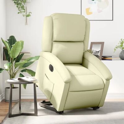 Fauteuil électrique inclinable vidaXL - Cuir, Crème - Fauteuil relax - Publicité Fauteuil électrique inclinable vidaXL - Cuir, Crème - Fauteuil relax - Publicité