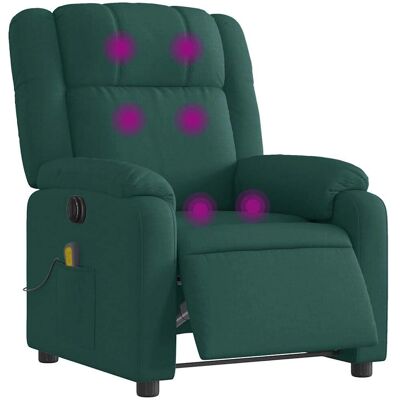 Fauteuil de massage en tissu vert foncé vidaXL - Inclinable électrique - Publicité Fauteuil de massage en tissu vert foncé vidaXL - Inclinable électrique - Publicité
