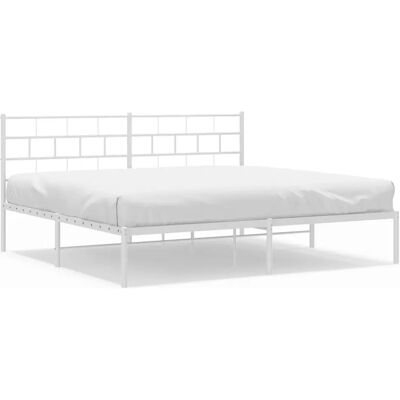 vidaXL Bettgestell mit Kopfteil - Metall, Weiß, 193x203 cm vidaXL Bettgestell mit Kopfteil - Metall, Weiß, 193x203 cm