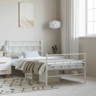 vidaXL Metallbett Weiß - Für 100x190 cm Matratze vidaXL Metallbett Weiß - Für 100x190 cm Matratze
