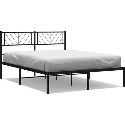 vidaXL Bed Frame 135x190 cm Black with Headboard - Bed Frame vidaXL Bed Frame 135x190 cm Black with Headboard - Bed Frame